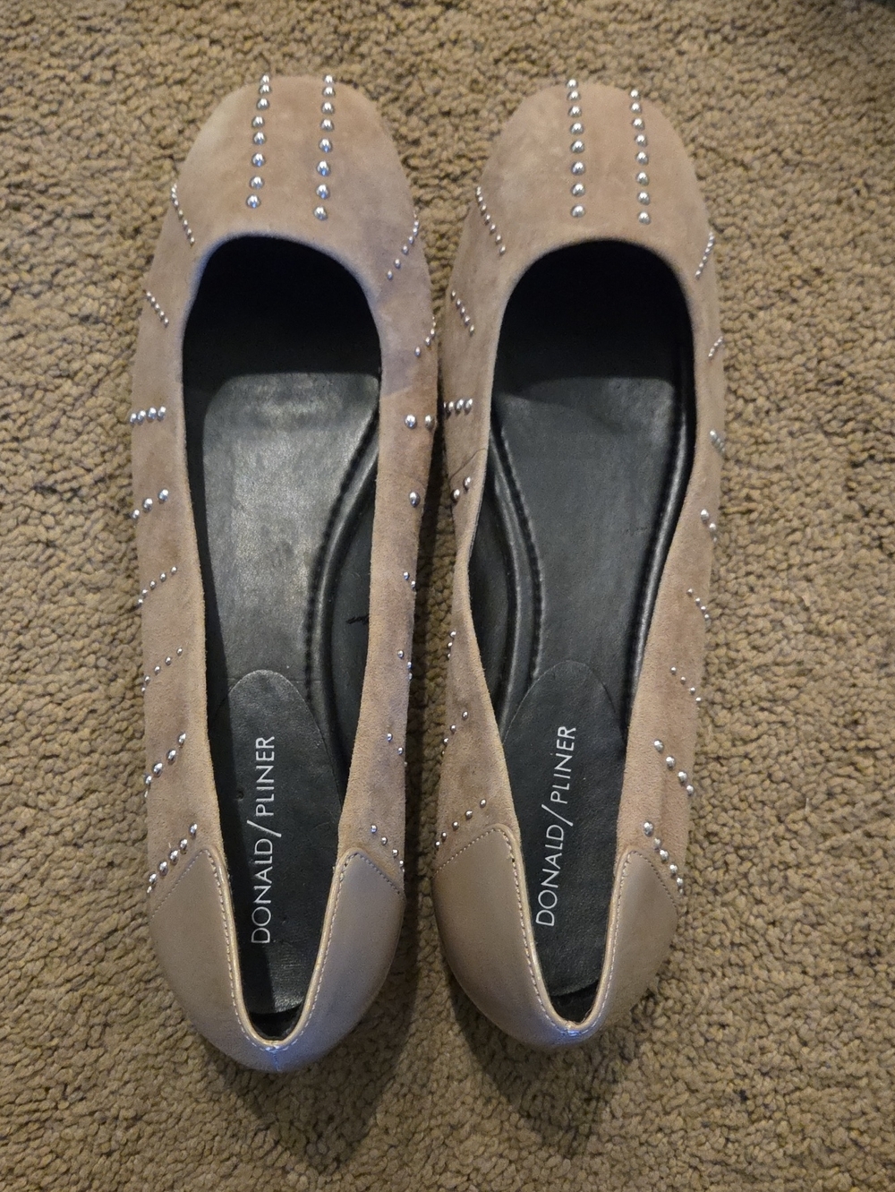 Donald J. Pliner Taupe Suede Studded Ballet Flats